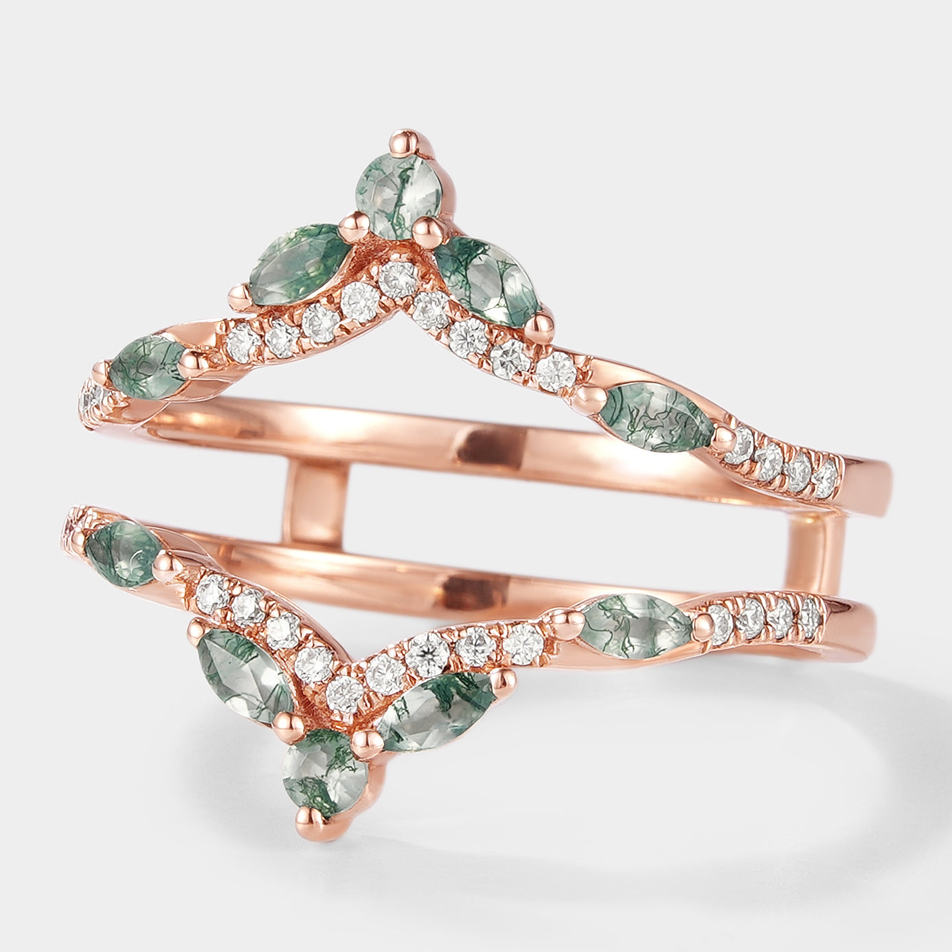 Moss Agate & Moissanite Enhancer Double Wedding Band