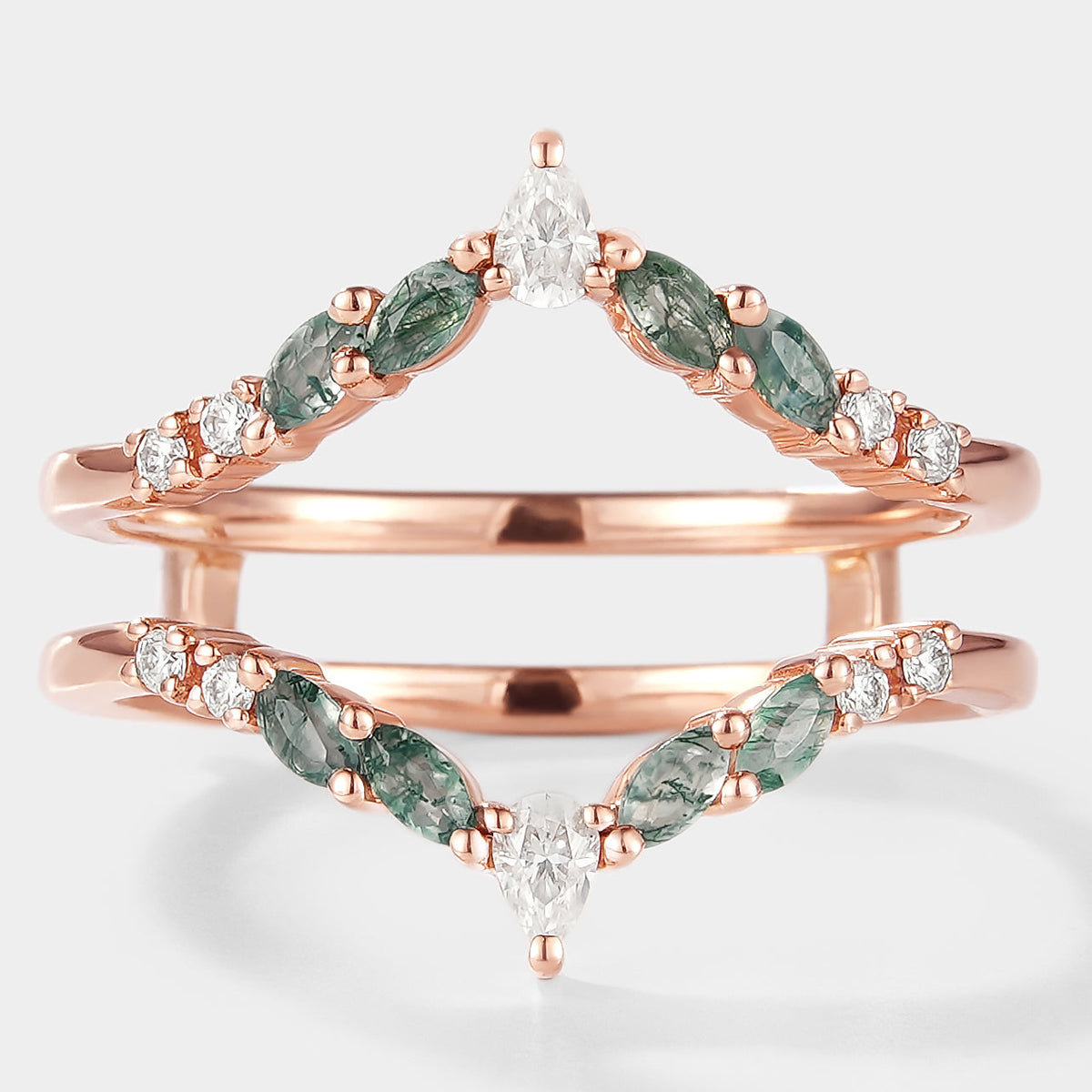 Moissanite & Moss Agate Enhancer Wedding Band 2pcs