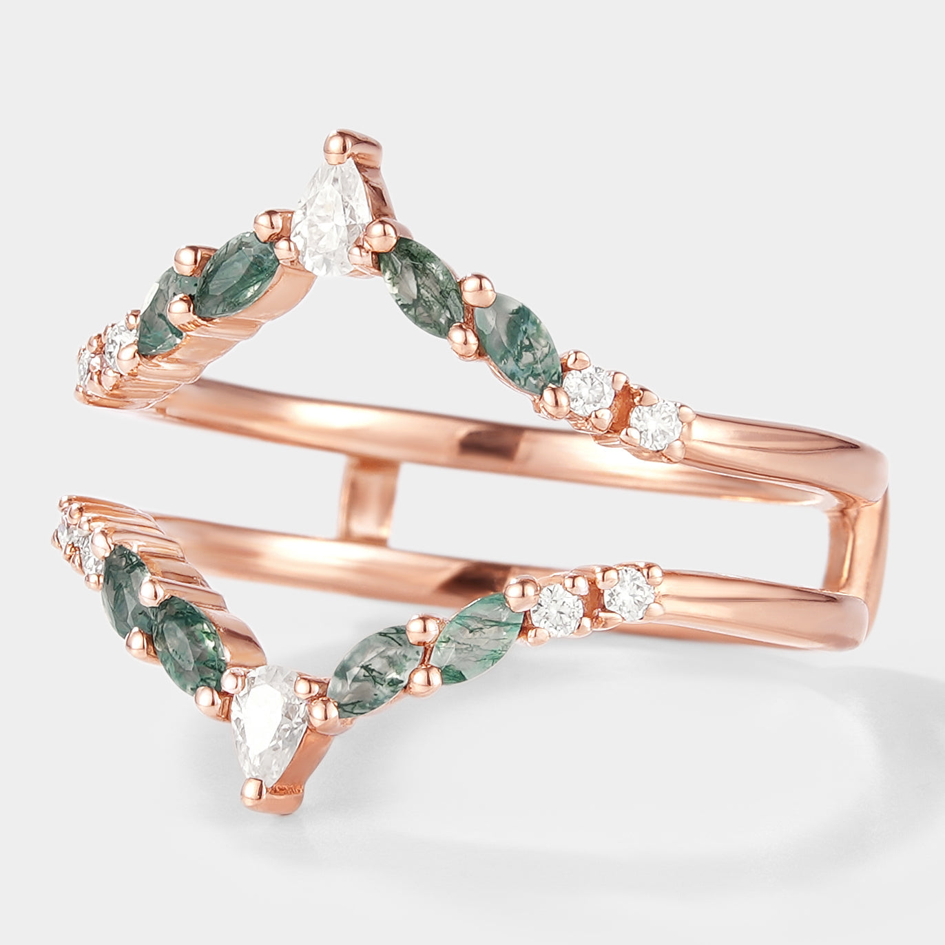 Moissanite & Moss Agate Enhancer Wedding Band 2pcs