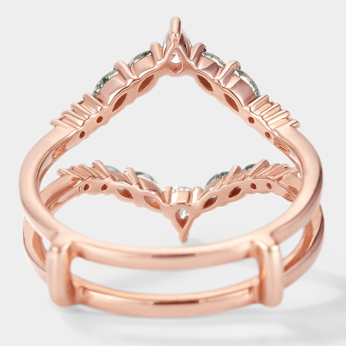 Moissanite & Moss Agate Enhancer Wedding Band 2pcs