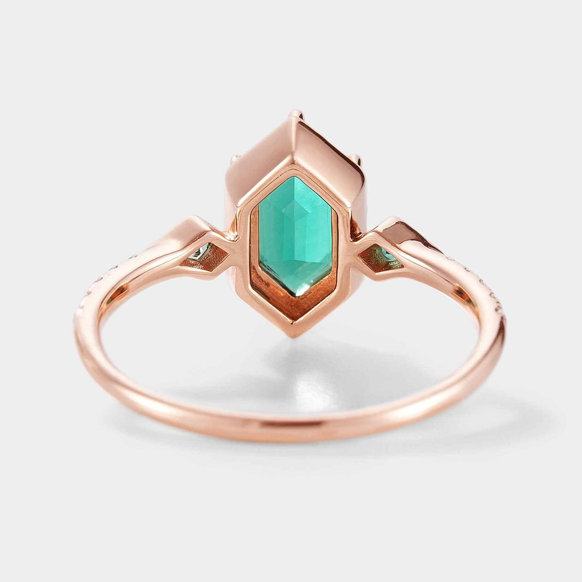 Unique Long Hexagon Cut Lab Emerald Engagement Ring
