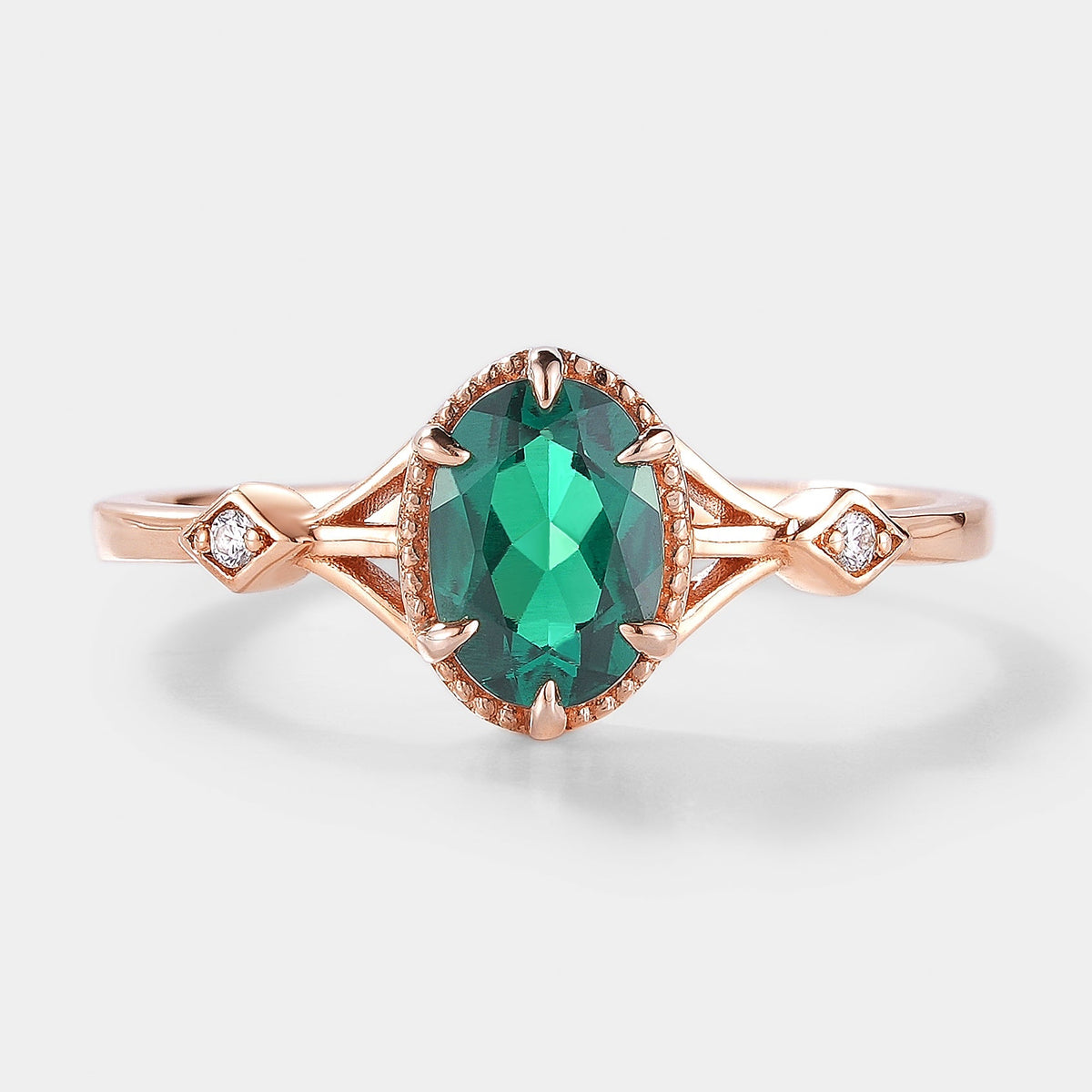 Classic Oval Cut Lab Created Emerald Engagement Ring