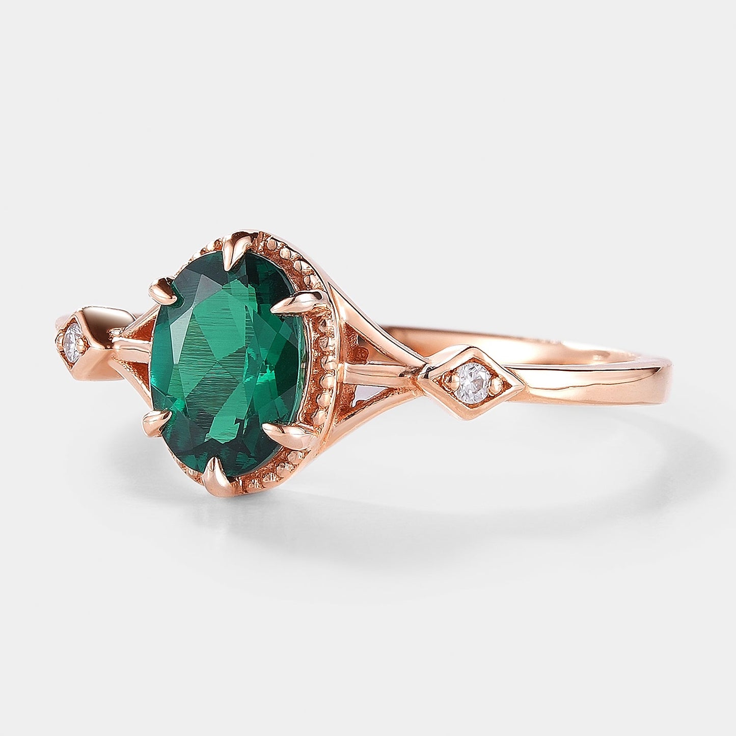 Classic Oval Cut Lab Created Emerald Engagement Ring