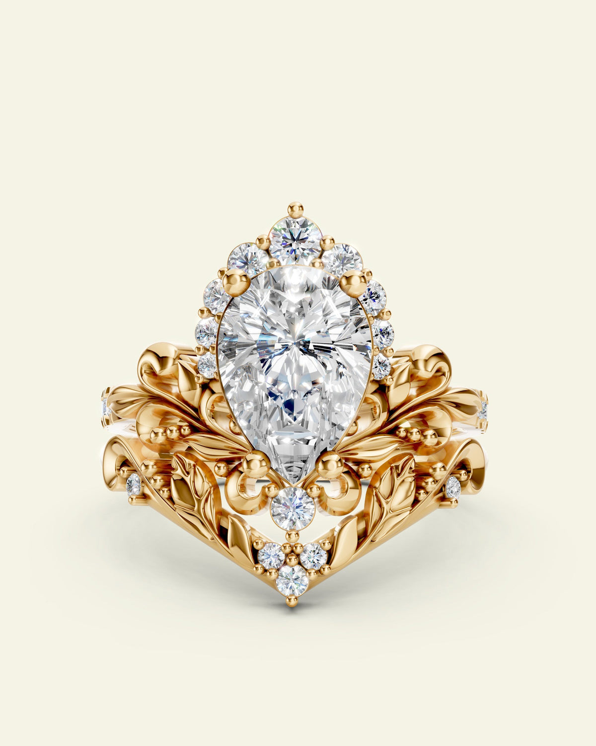 Sophie | custom bridal ring set for pear cut gemstone 10x7 mm