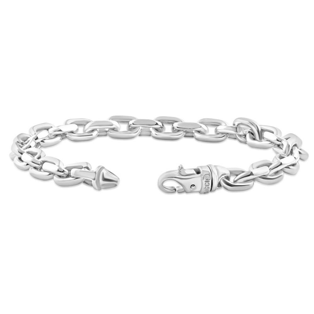 Men's Polished Steel Single Tone Oval Clasp 7.5mm Link  8.5 " Bracelet