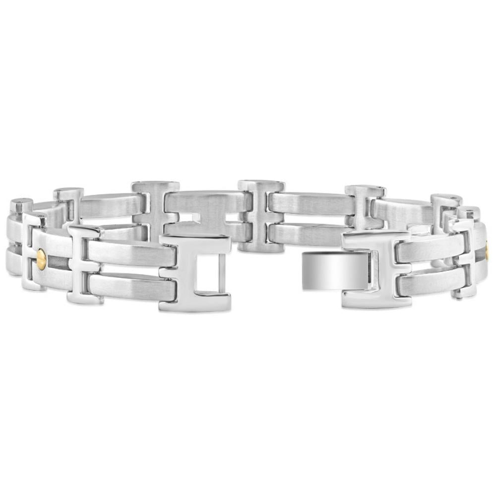 Men's Polished Steel Dark Gold Two Tone Flexible 7.5mm Link  8 " Bracelet
