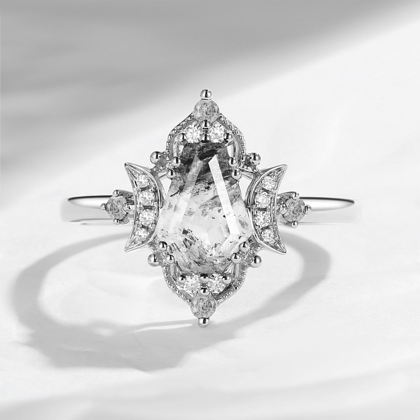 Crescent Moon 'Evermore' | Vintage Inspired Coffin Cut Herkimer Diamond Engagement Ring