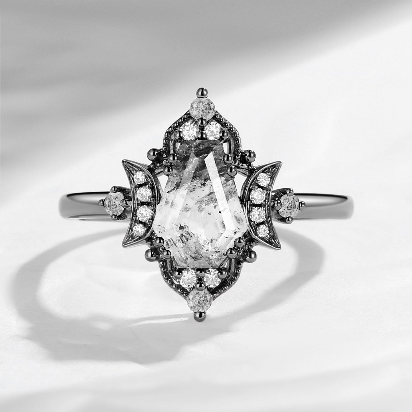 Crescent Moon 'Evermore' | Vintage Inspired Coffin Cut Herkimer Diamond Engagement Ring