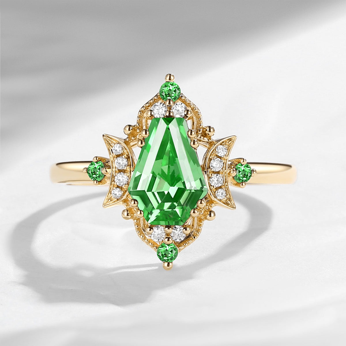 Crescent Moon｜Unique Coffin Lab Tsavorite Engagement Ring - 'Evermore'