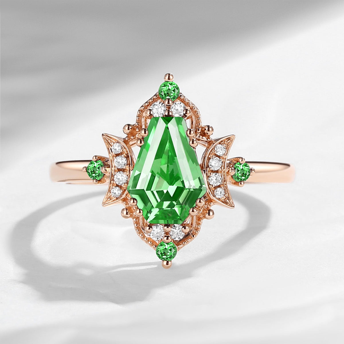 Crescent Moon｜Unique Coffin Lab Tsavorite Engagement Ring - 'Evermore'