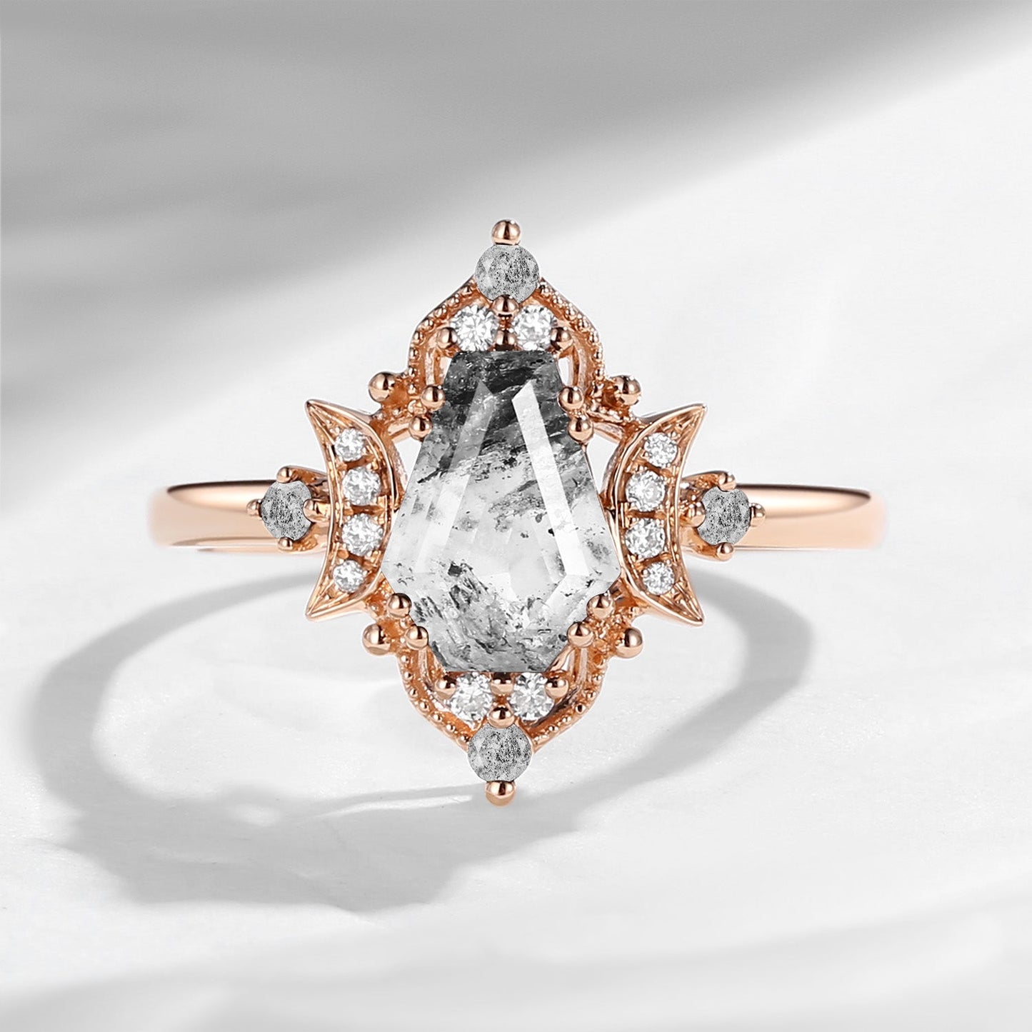 Crescent Moon 'Evermore' | Vintage Inspired Coffin Cut Herkimer Diamond Engagement Ring