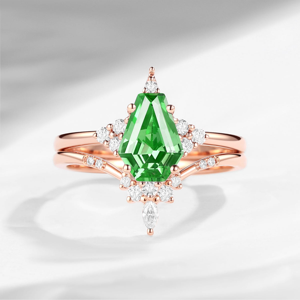Unique Coffin Lab Tsavorite Engagement Star Ring Set 2pcs - Coffin Kite