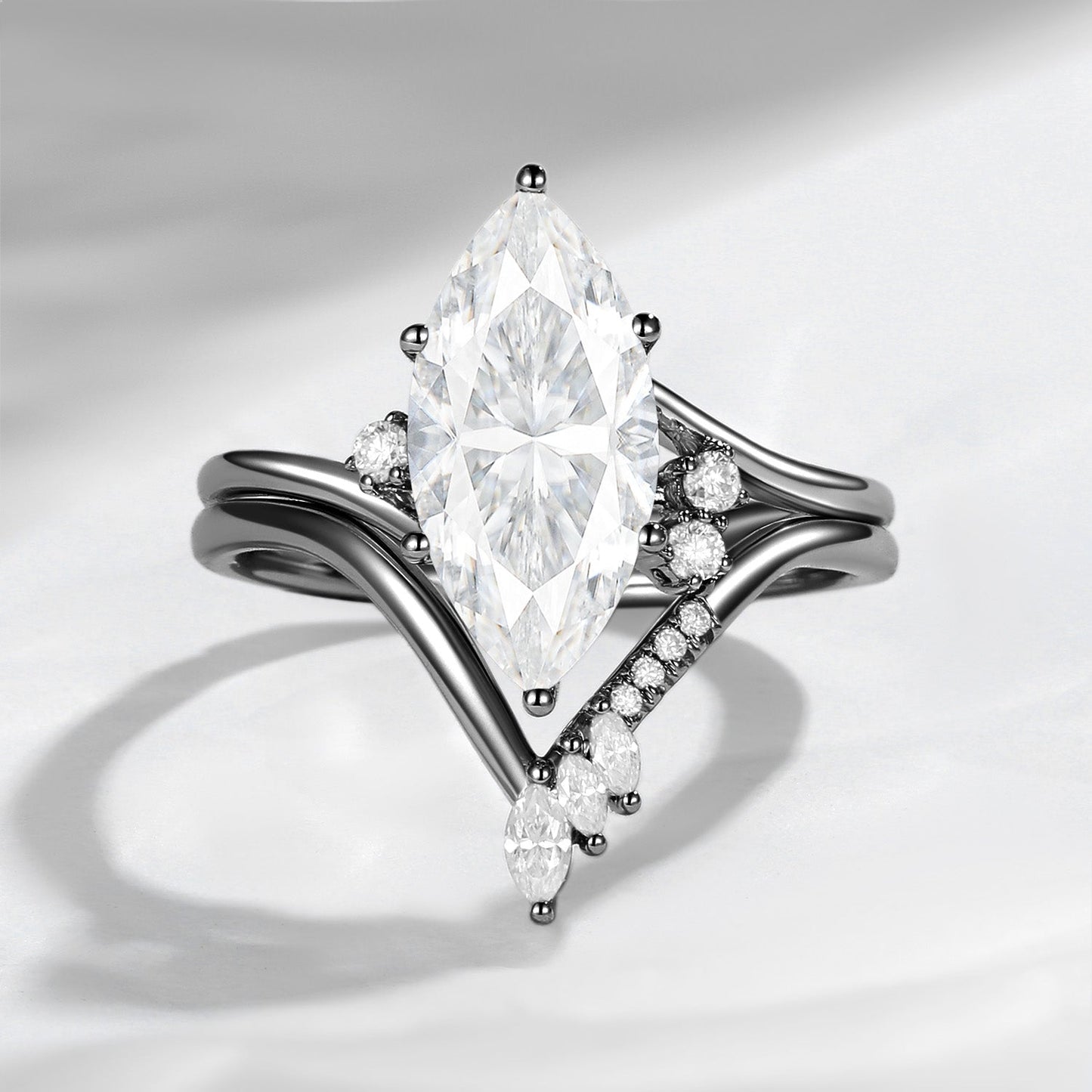 Classic Style Marquise Cut Moissanite Twist Elegant Engagement Ring Bridal Set 2pcs