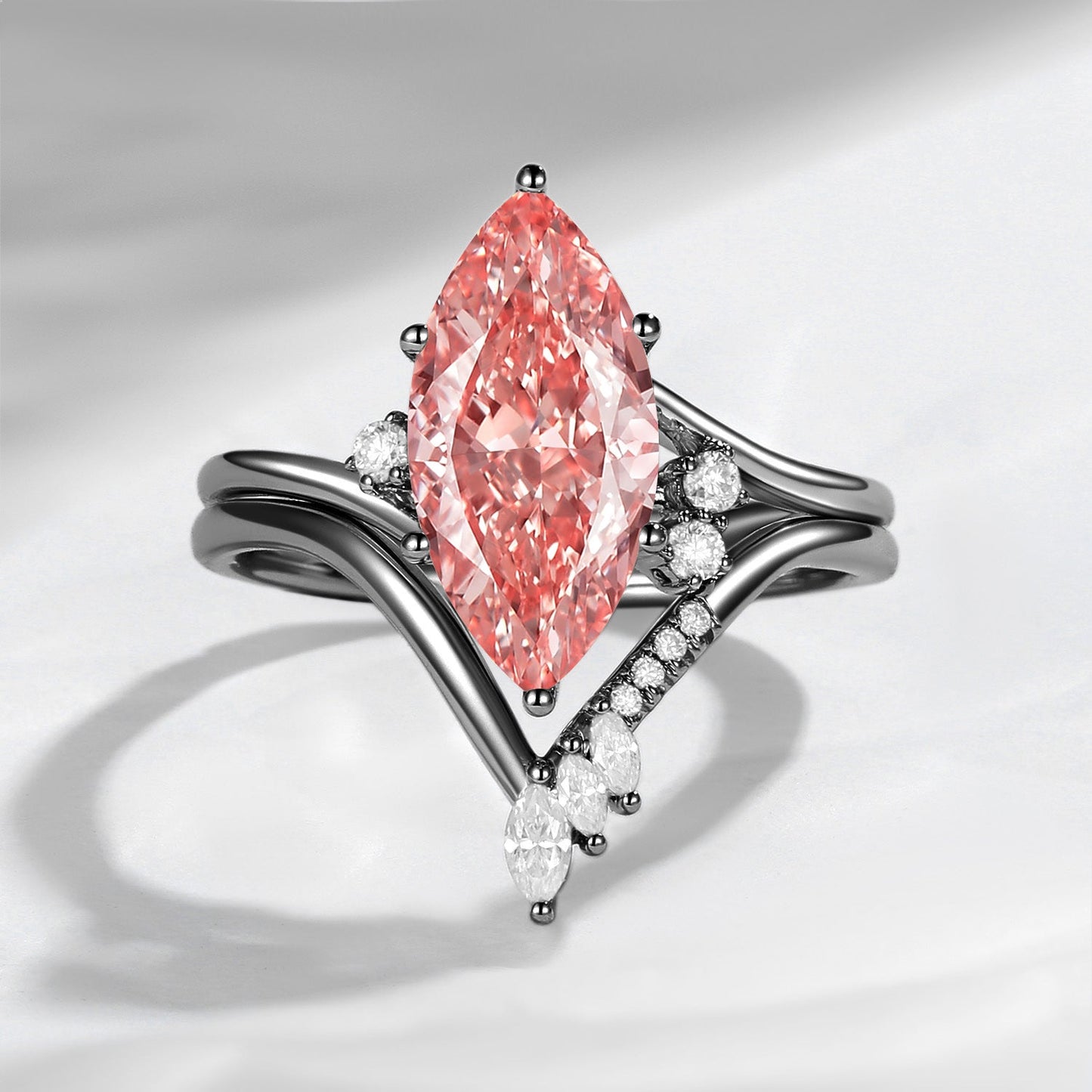 Classic Style Marquise Cut IGI Certificated Lab Grown Pink Diamond Twist Engagement Ring Bridal Set