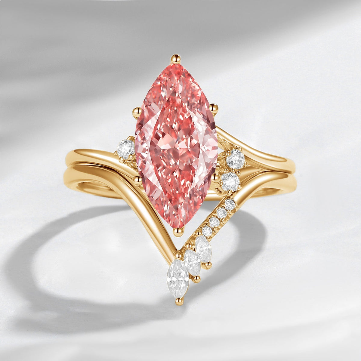 Classic Style Marquise Cut IGI Certificated Lab Grown Pink Diamond Twist Engagement Ring Bridal Set