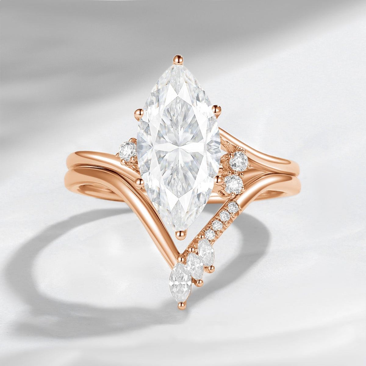 Classic Style Marquise Cut Moissanite Twist Elegant Engagement Ring Bridal Set 2pcs