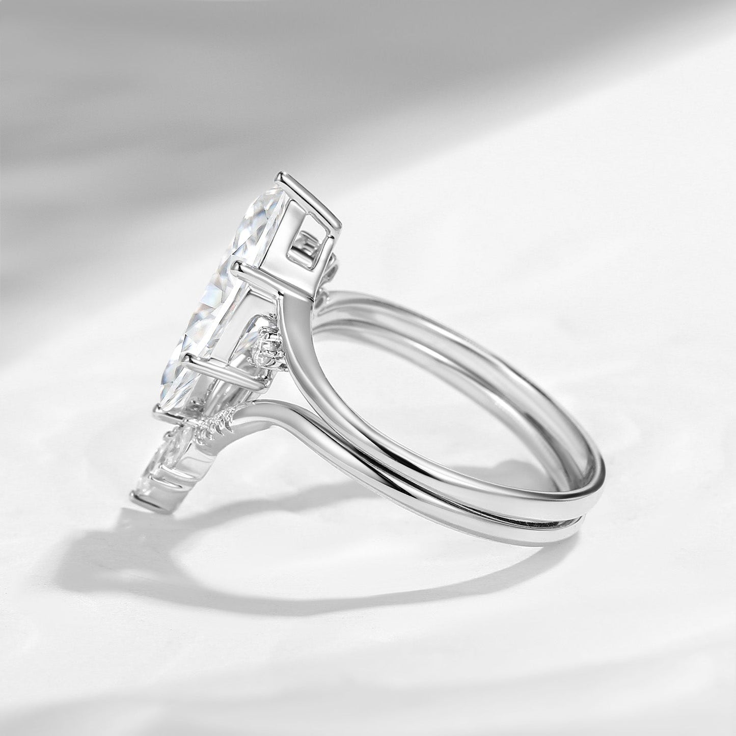 Classic Style Marquise Cut Moissanite Twist Elegant Engagement Ring Bridal Set 2pcs