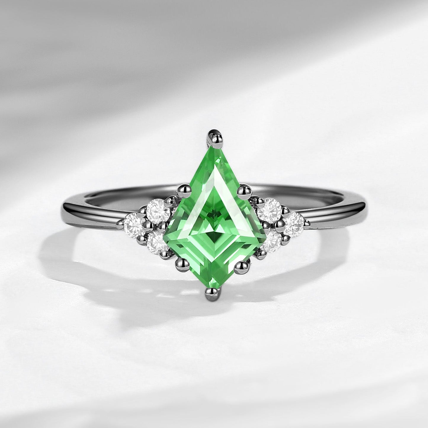 Classic Style Kite Cut Lab Tsavorite Cluster Engagement Ring