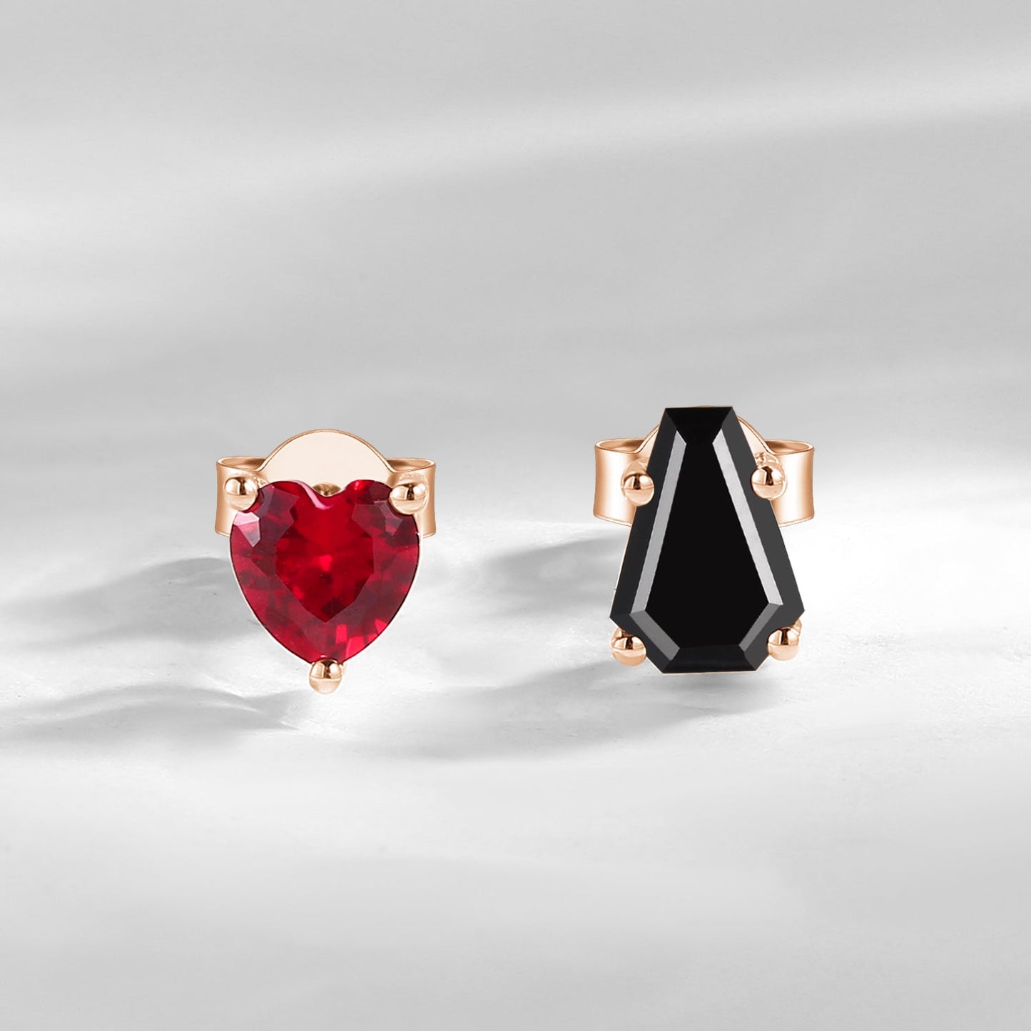 Unique Two Stone Coffin Moissanite & Heart Lab Ruby Jewelry Set - 'Toi Et Moi' Jewelry Box