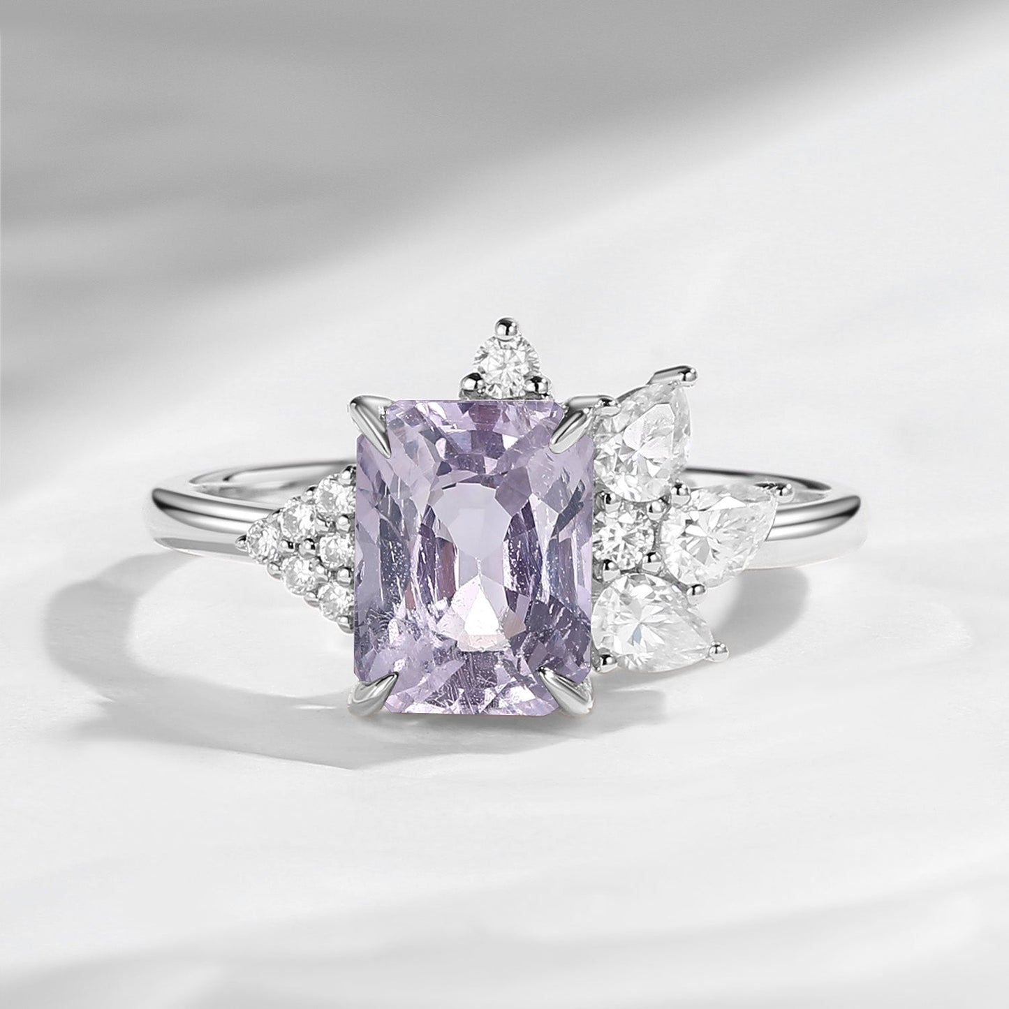 Art Deco Emerald Cut Natural Spinel Vintage Cluster Engagement Ring