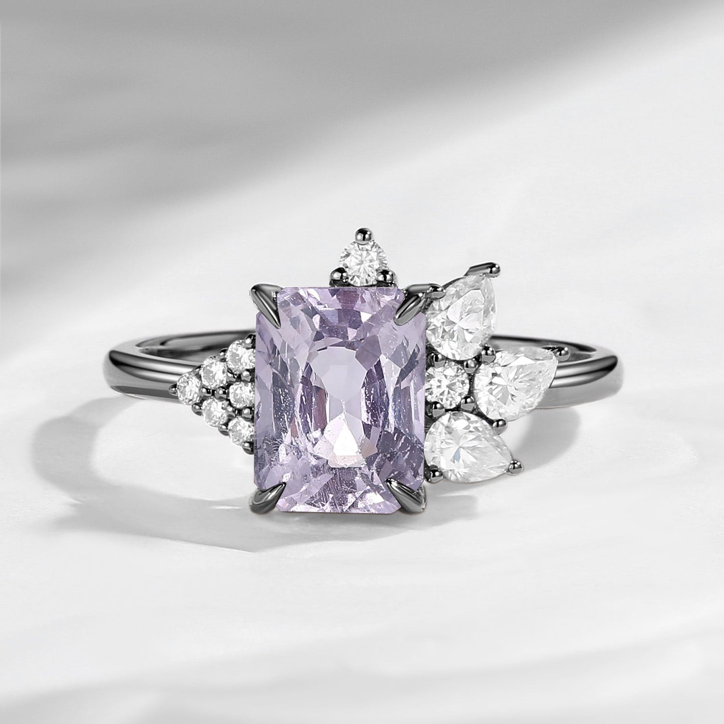 Art Deco Emerald Cut Natural Spinel Vintage Cluster Engagement Ring