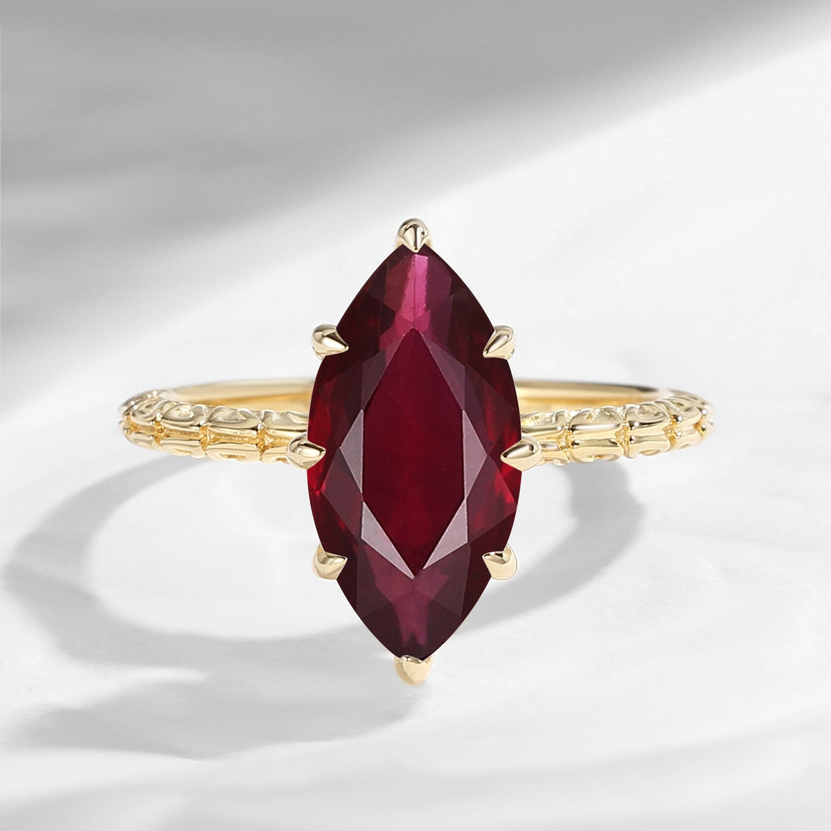 Minimalist Unique Gothic Marquise Natural Ruby Engagement Ring