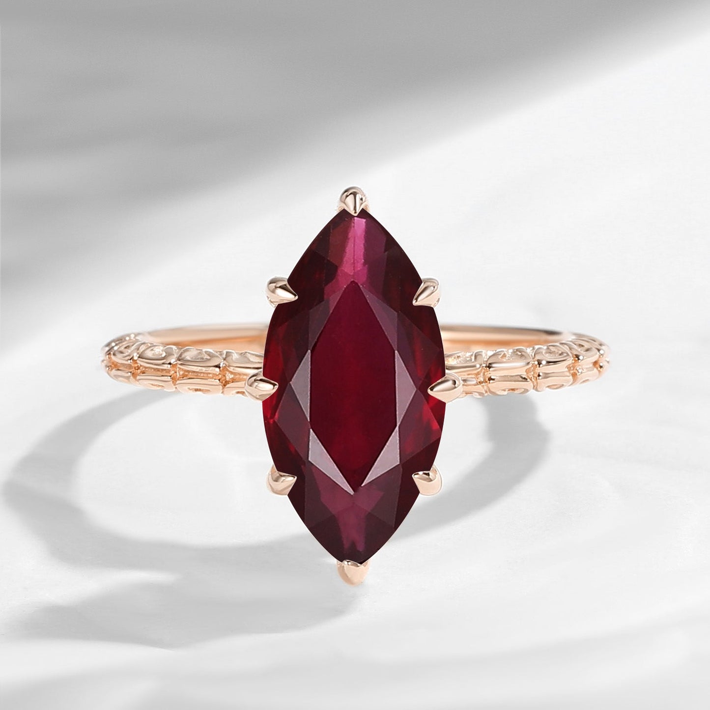 Minimalist Unique Gothic Marquise Natural Ruby Engagement Ring