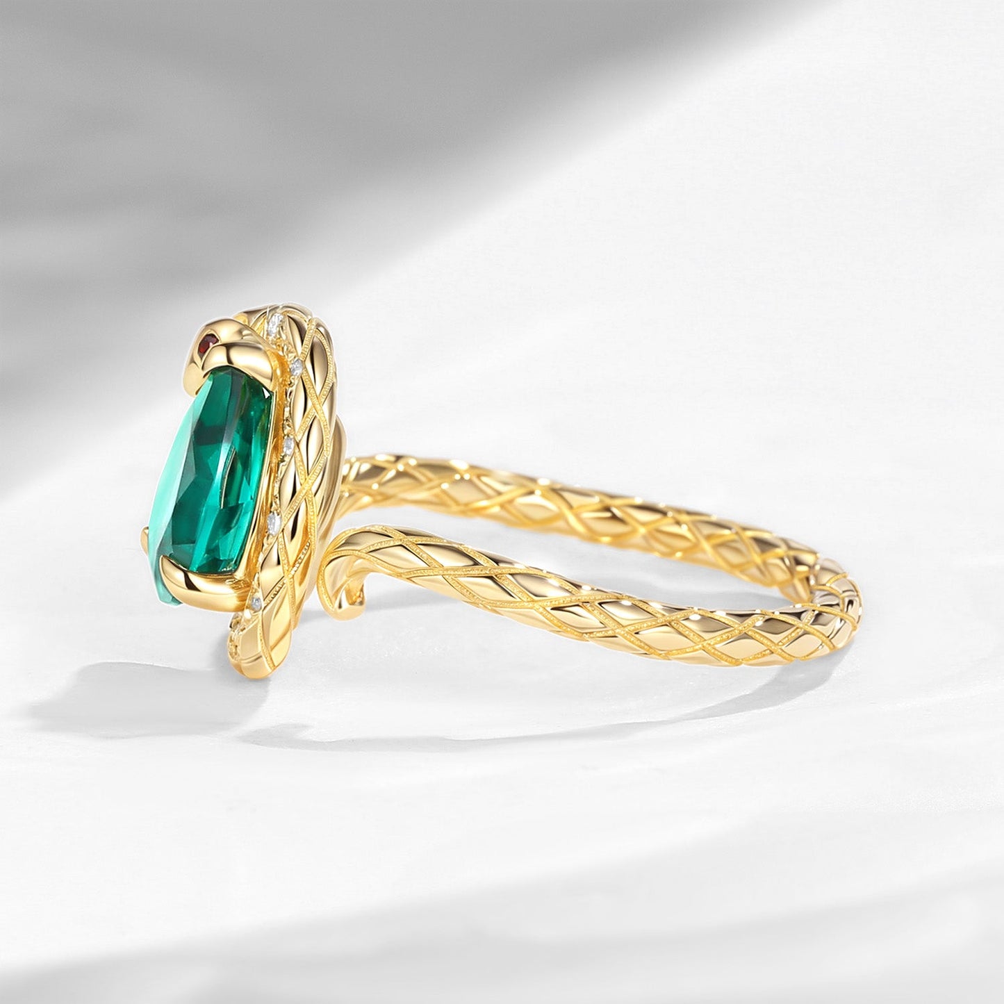 'Serpent's Embrace'- Unique Twist Pear Cut Lab Emerald Engagement Ring