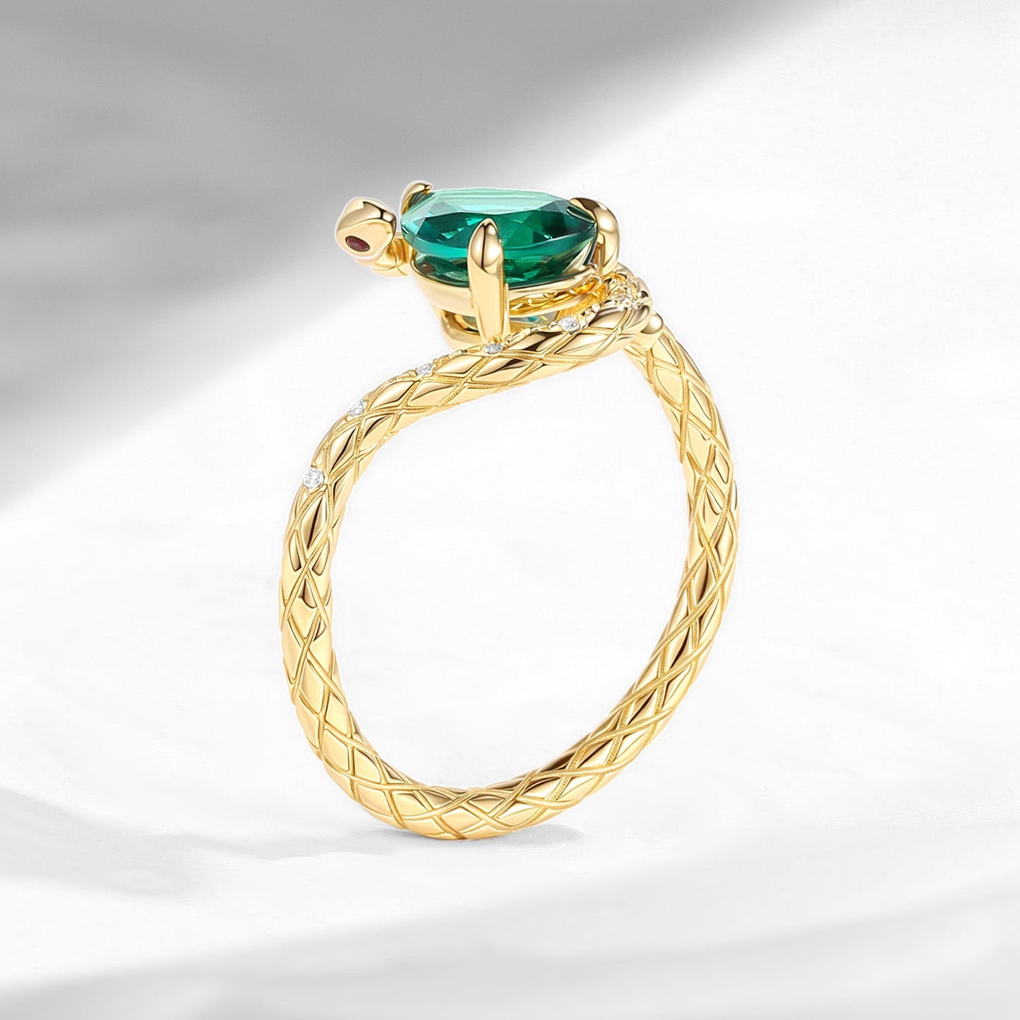'Serpent's Embrace'- Unique Twist Pear Cut Lab Emerald Engagement Ring