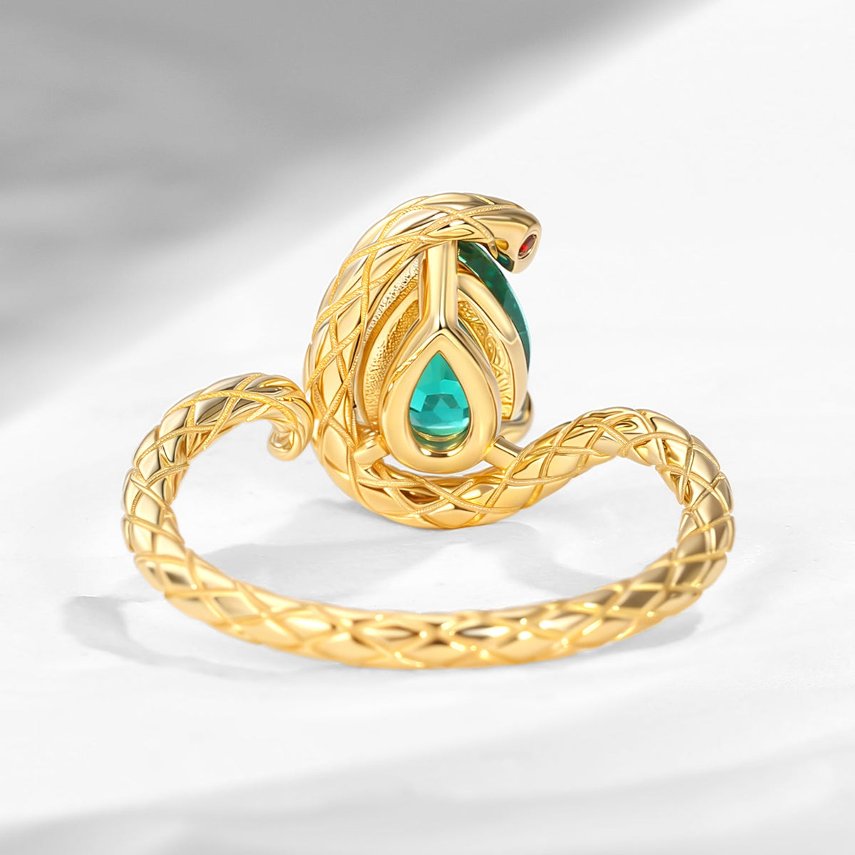 'Serpent's Embrace'- Unique Twist Pear Cut Lab Emerald Engagement Ring