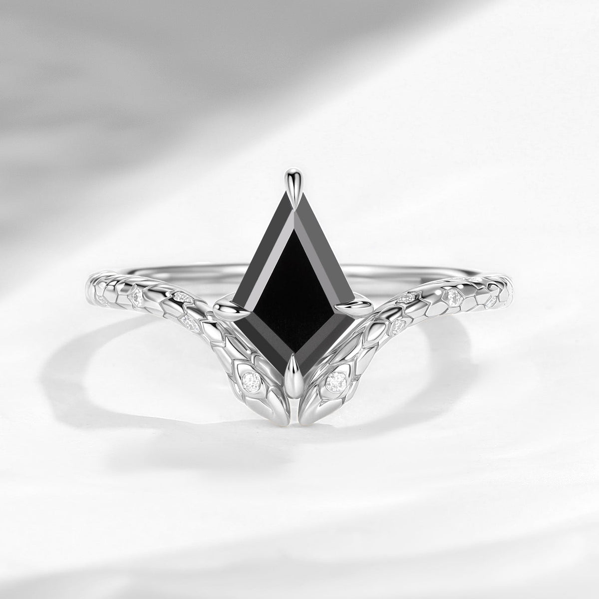 'Serpent's Embrace'- Snake Textured Kite Cut Black Moissanite Engagement Ring