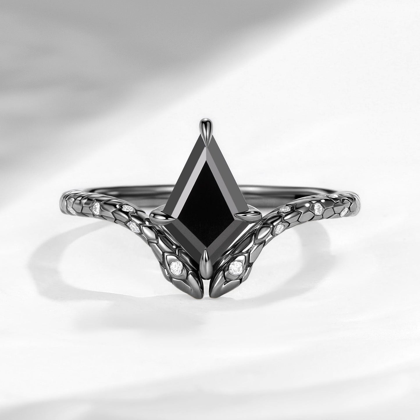 'Serpent's Embrace'- Snake Textured Kite Cut Black Moissanite Engagement Ring