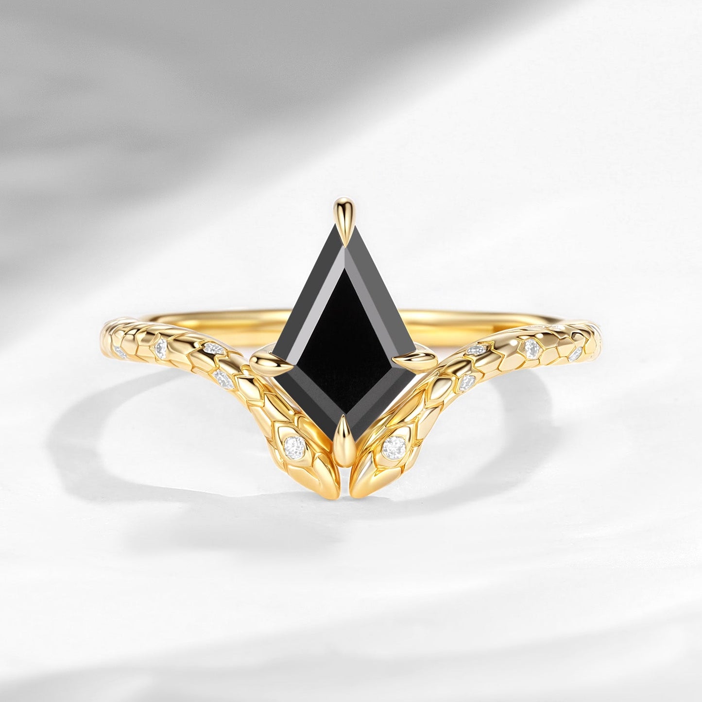 'Serpent's Embrace'- Snake Textured Kite Cut Black Moissanite Engagement Ring