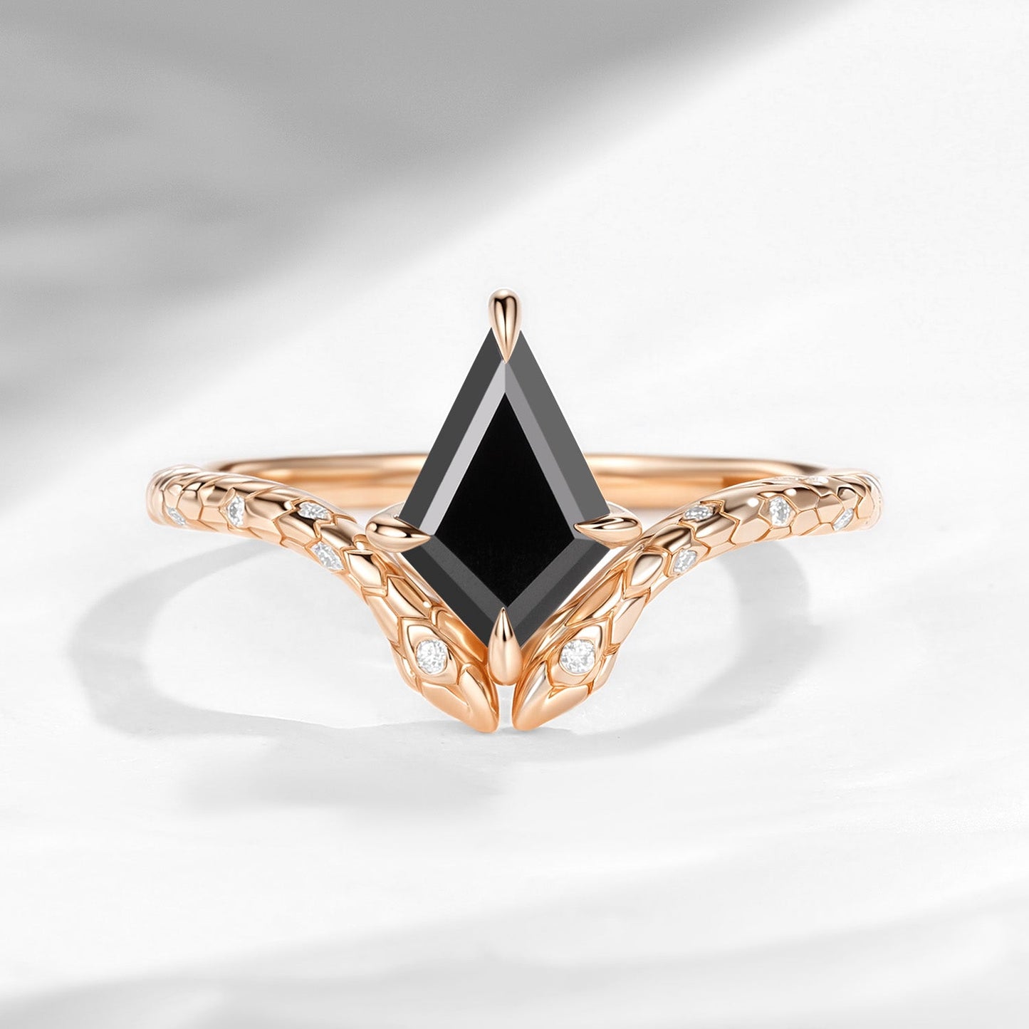 'Serpent's Embrace'- Snake Textured Kite Cut Black Moissanite Engagement Ring