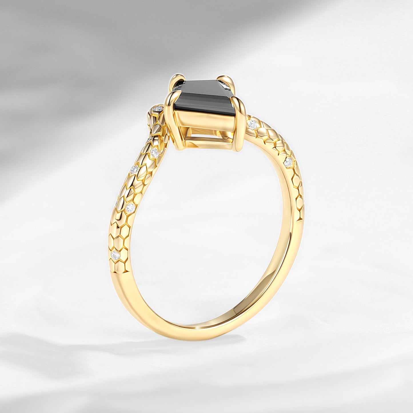 'Serpent's Embrace'- Snake Textured Kite Cut Black Moissanite Engagement Ring