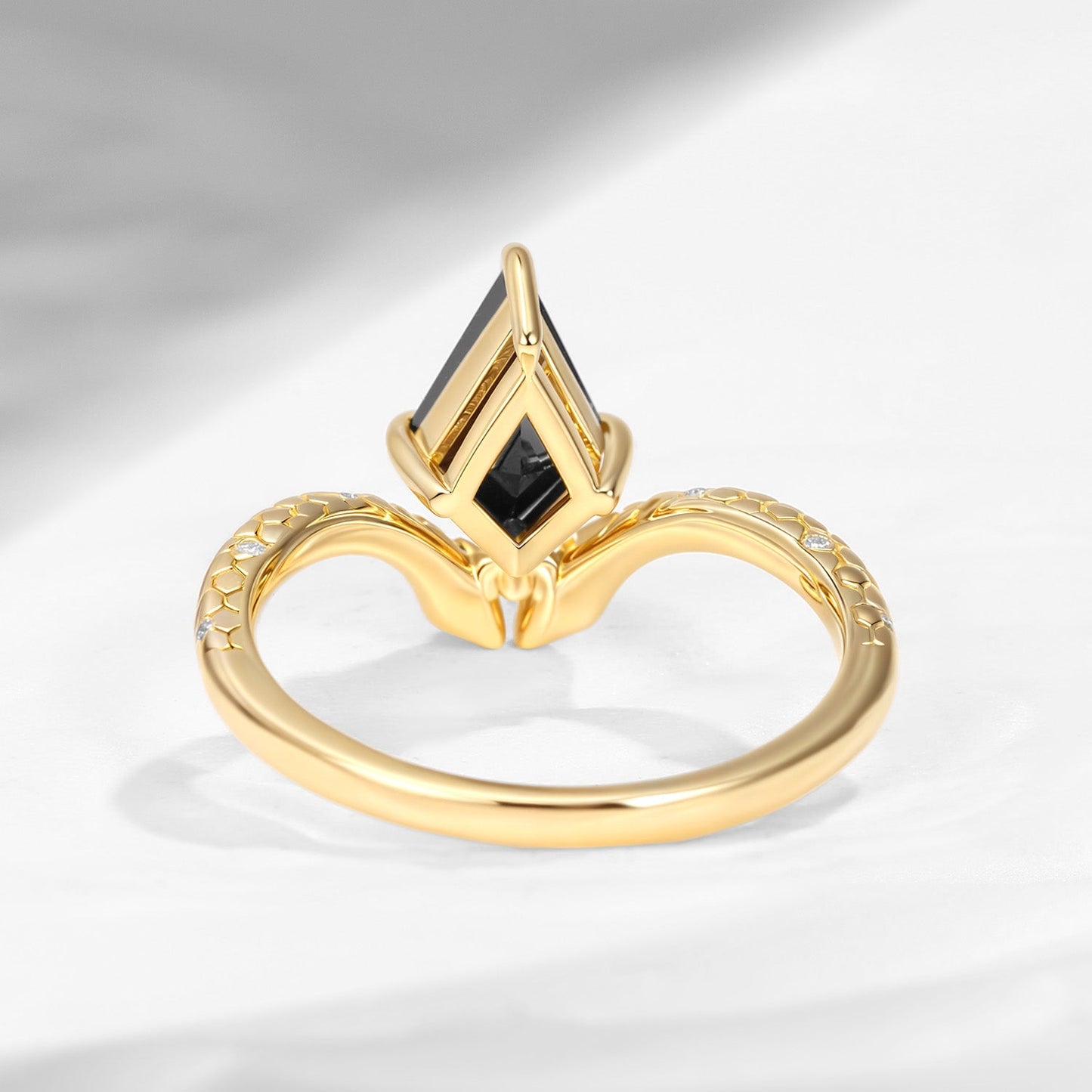 'Serpent's Embrace'- Snake Textured Kite Cut Black Moissanite Engagement Ring