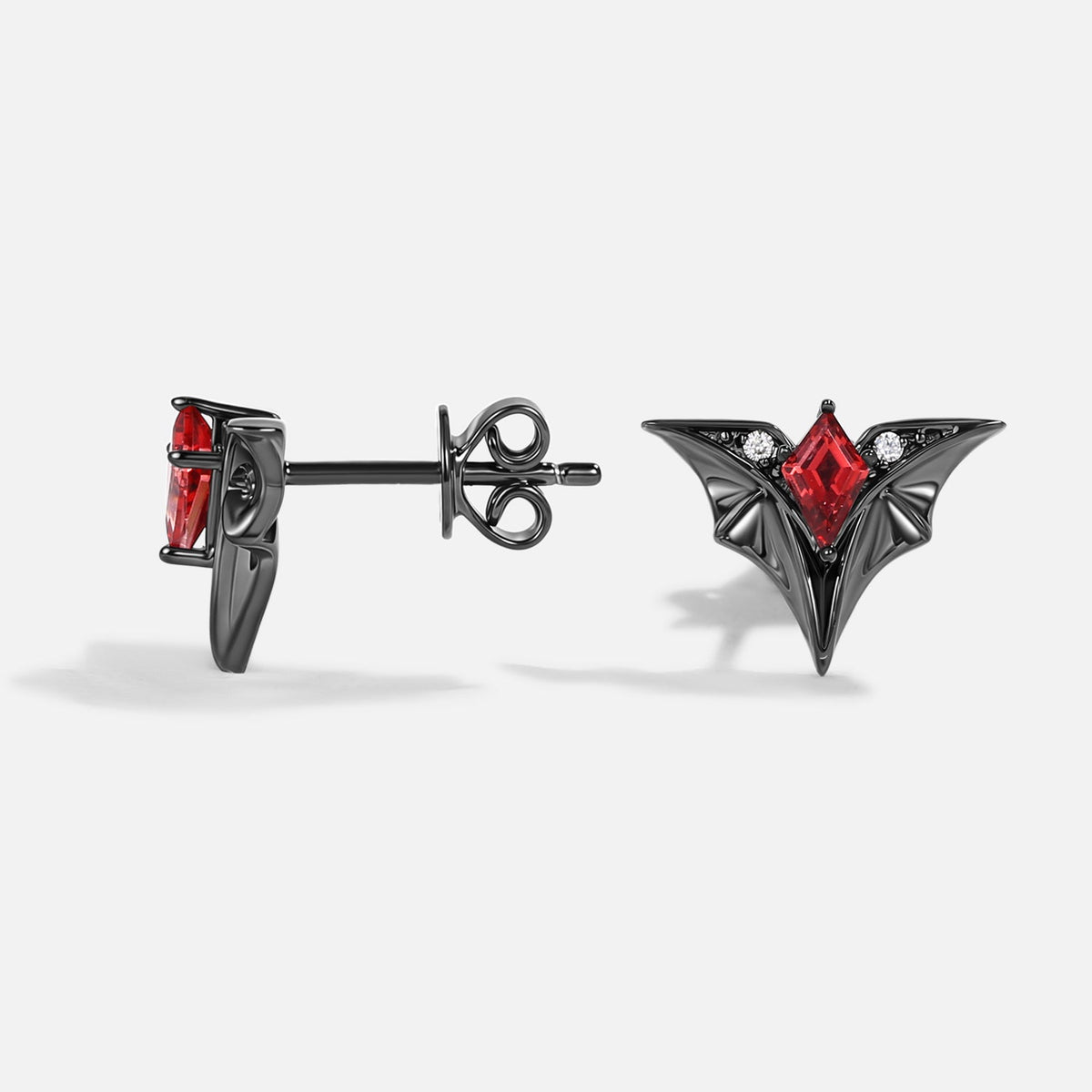 'Batsh*t Crazy' Kite Cut Garnet Black Gold Earrings