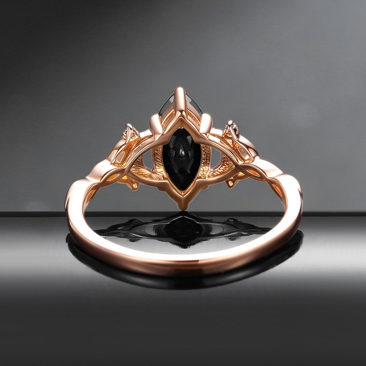 Celtic Moon - Marquise Black Moissanite Twist Engagement Ring