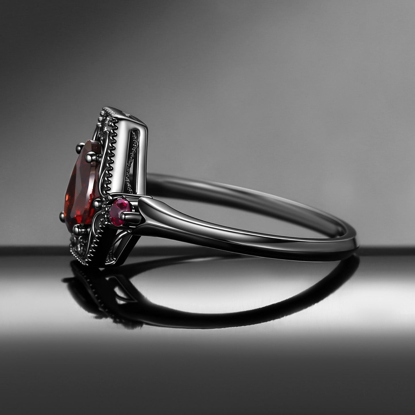 Gothic Pear Cut Garnet Vampire 'Fallen Aegis' Engagement Ring