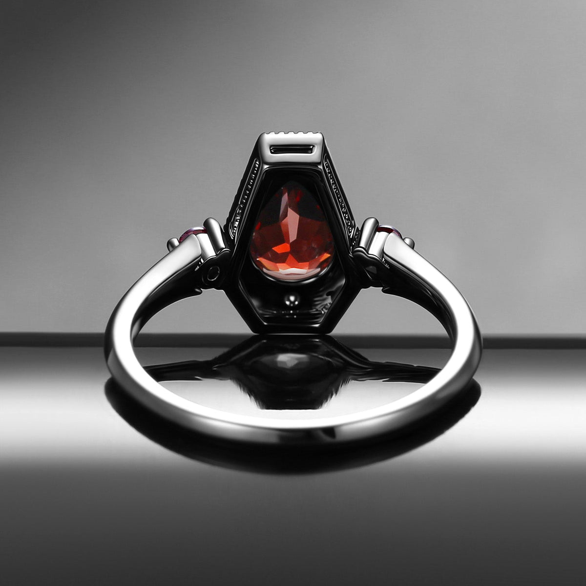 Gothic Pear Cut Garnet Vampire 'Fallen Aegis' Engagement Ring