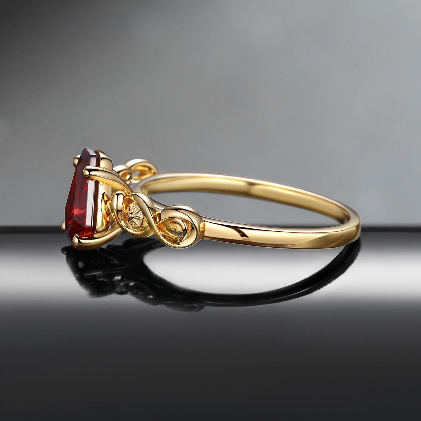 Gothic Style Coffin Cut Garnet Infinity Twist Snake Engagement Ring - Serpent's Embrace