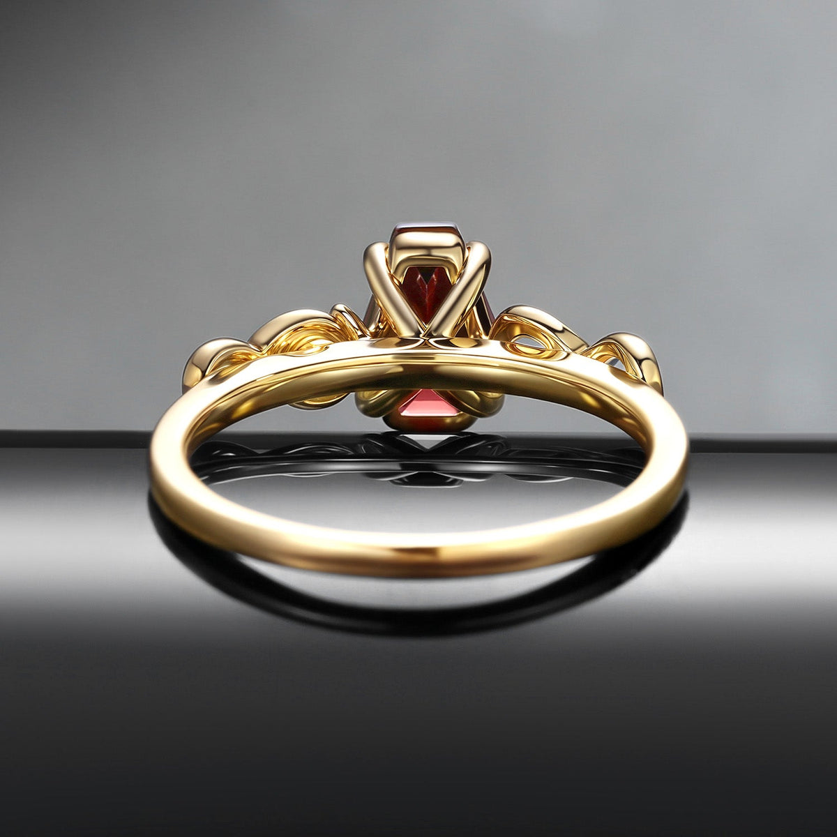 Gothic Style Coffin Cut Garnet Infinity Twist Snake Engagement Ring - Serpent's Embrace