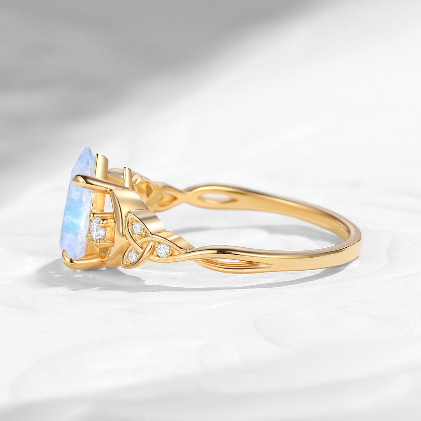 Celtic Moon - Unique Four Prongs Pear Cut Moonstone Infinity Twist Engagement Ring