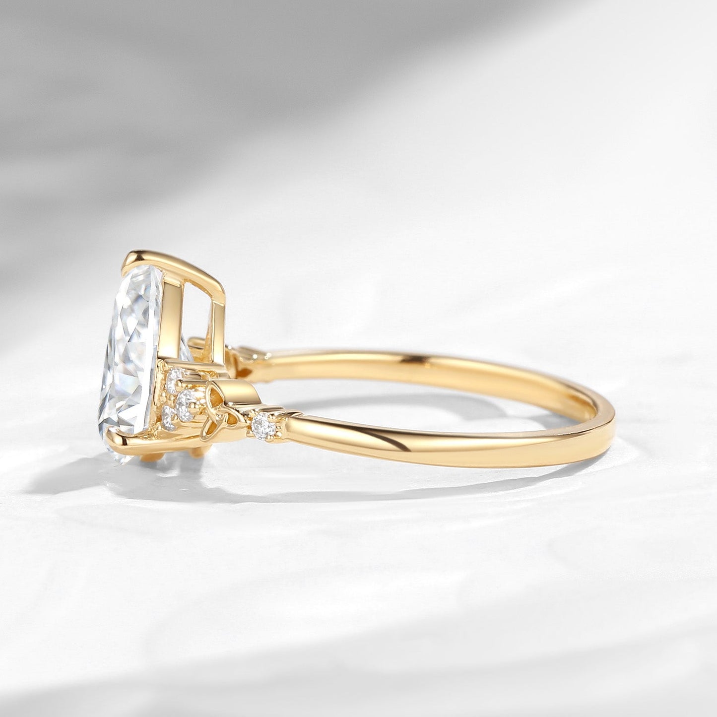 Unique Cluster Pear Cut Moissanite Celtic Solitaire Engagement Ring