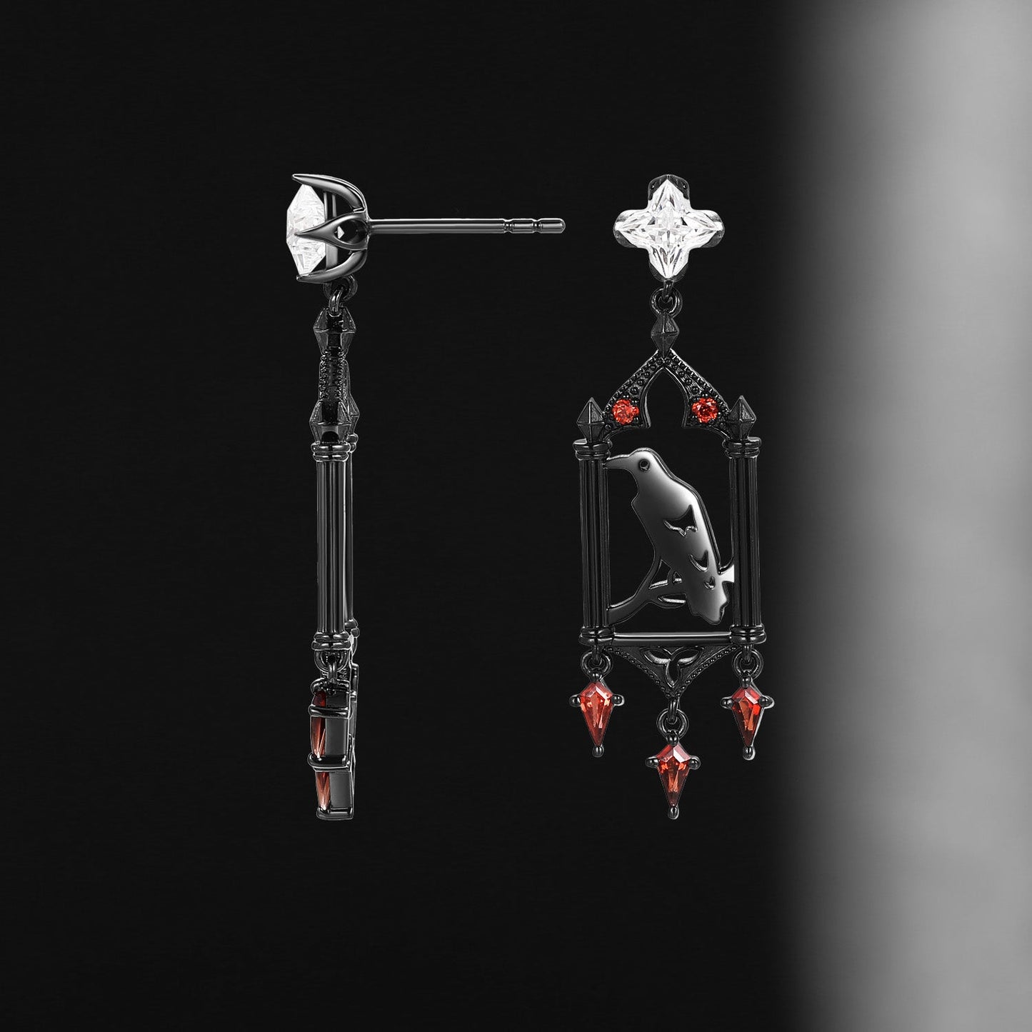 Unique Gothic Style Black Crow Inspired Moissanite Earrings