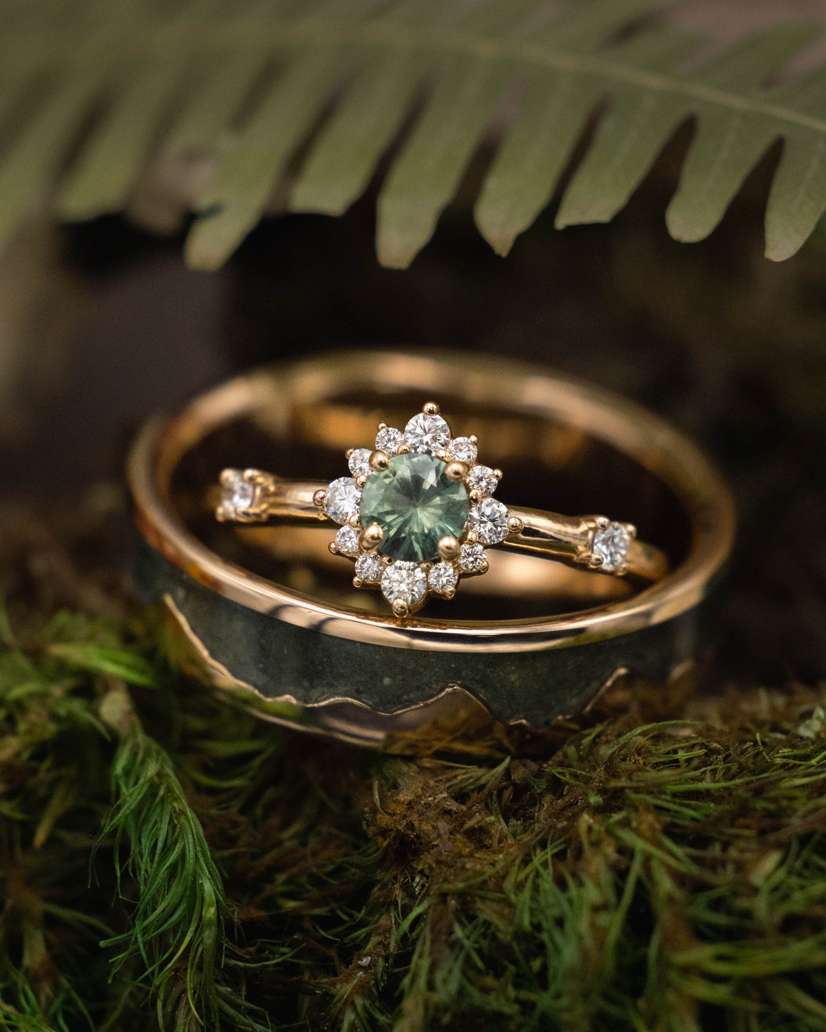 "Starla" - Round Cut Denim Montana Sapphire Starburst Engagement Ring
