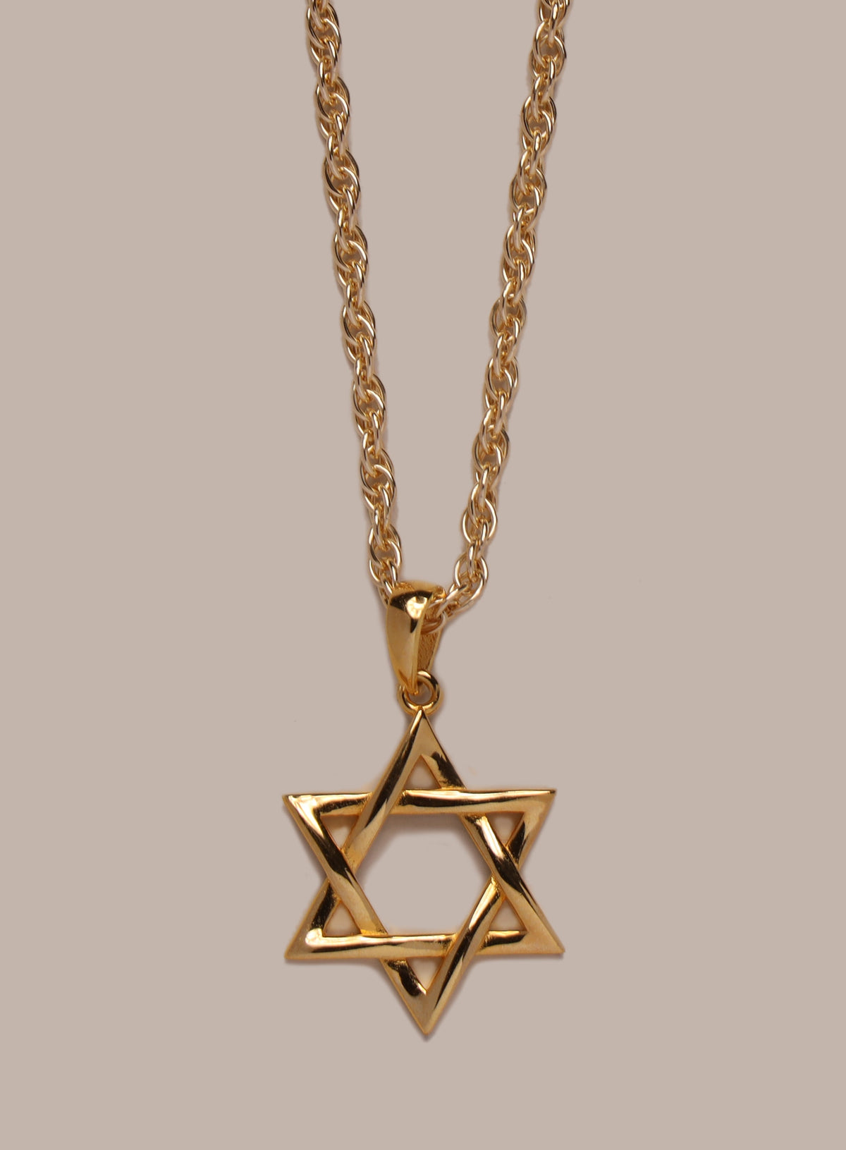 Gold Vermeil Star of David Pendant on 14k Gold Filled Rope Chain Necklace for Men