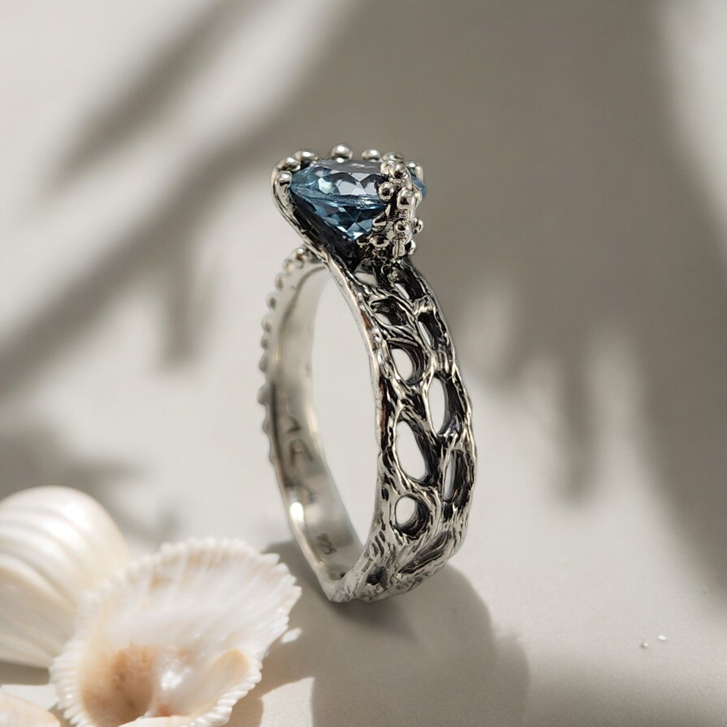 Topaz Ring Starfish and Sea Fan Coral Design