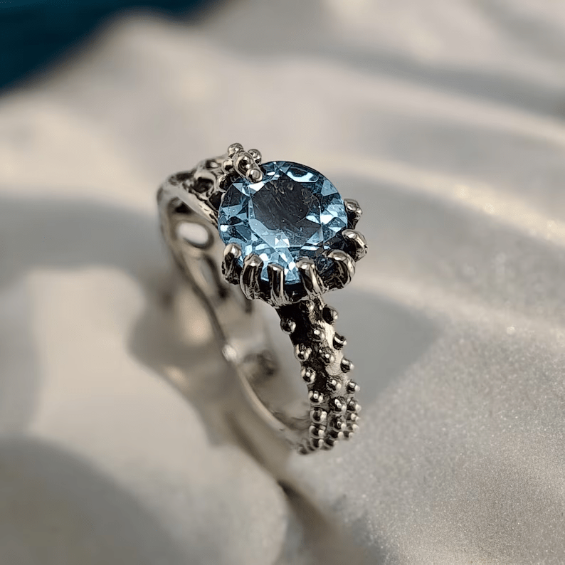 Topaz Ring Starfish and Sea Fan Coral Design