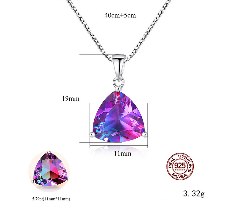 Sterling Silver Triangle Pendant Necklace, Synthetic Red Tourmaline Box Chain Choker, Minimal High-End Fashion Jewelry for Women
